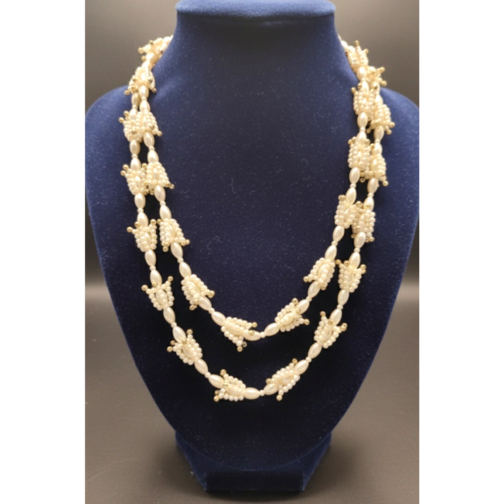 Vintage Faux Pearls Cluster Long Necklace Classic Elegant Boho Statement Jewelry